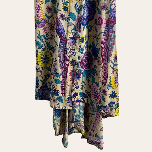 Fashion Fuse Cream Floral Bird Print Short Sleeve Wrap Midi Dress Size Small - Picture 9 of 12